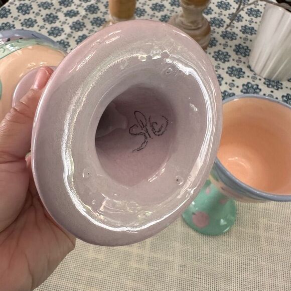 Susan Painter Pottery 2 Pc Handmade Wine Goblets Signed Handpainted “Beachware” - Picture 7 of 10